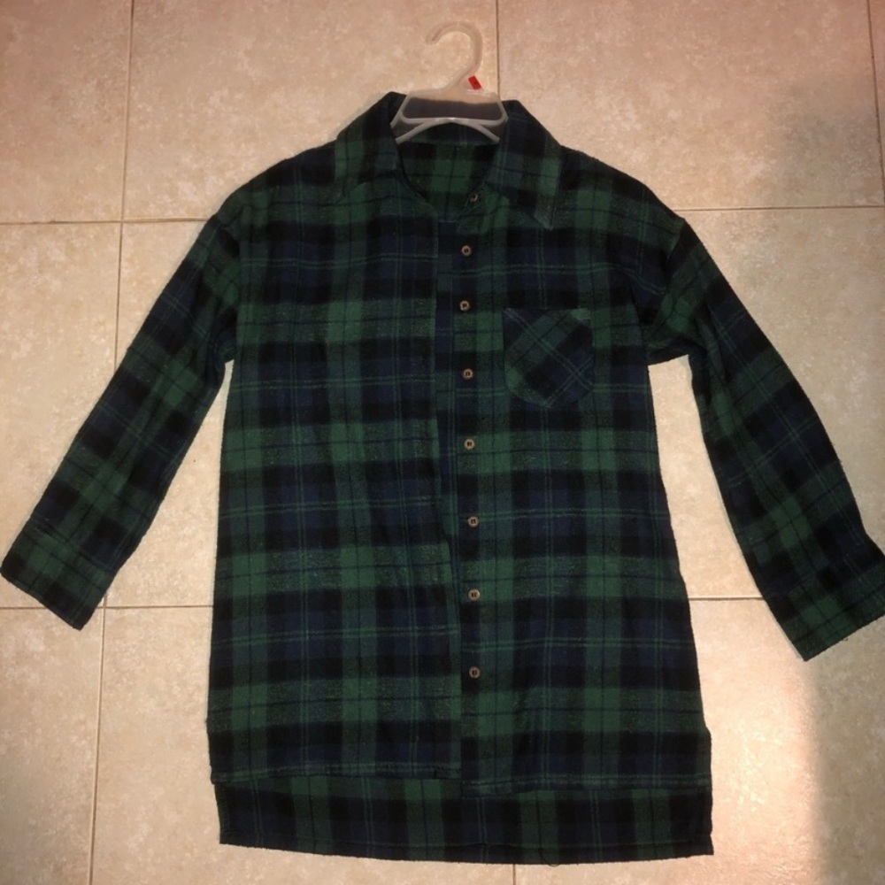 Long Warm Flannel Blue and Green Fall shirt